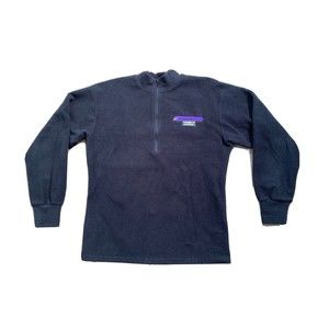 Vintage LL Bean Fleece Jacket Mens Medium Black 1/4 Zip Pullover Up USA Made